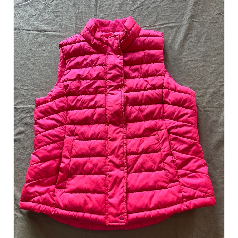 Gap Womens Hot Pink Puffer Vest Fleece Lined Quilted Snap Front Size Large